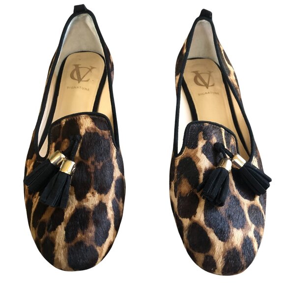 VC Signature Leopard Tassel Flats Calf Hair Loafers 7.5 - Picture 1 of 9